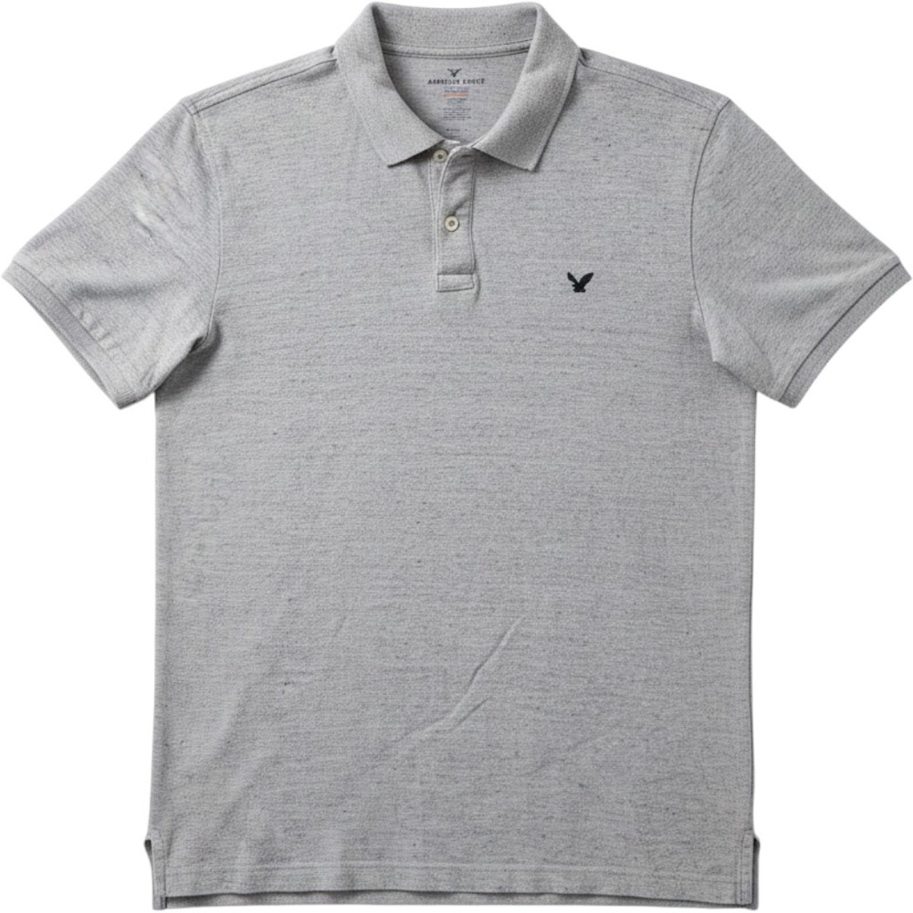 American Eagle Mens Core Flex Polo Shirt Gray Classic Fit Short Sleeve Logo M